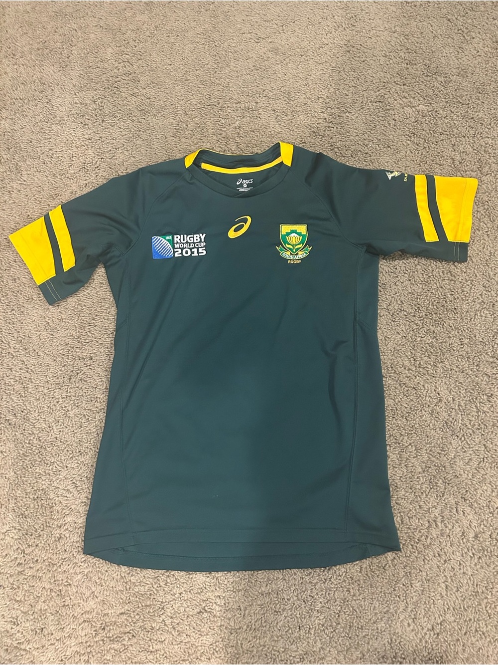Asics Kids Rugby Jersey in Dark Green with Yellow Accents